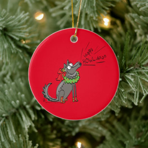 Wolf Christmas Funny Cute Kids Ceramic Tree Decoration