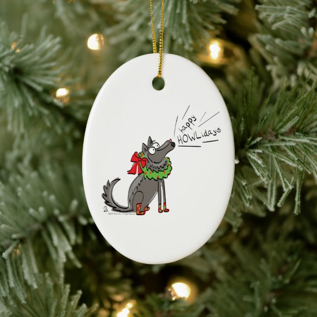 Wolf Christmas Funny Cute Kids Ceramic Tree Decoration (Tree)