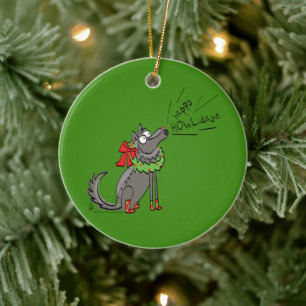 Wolf Christmas Funny Cute Kids Ceramic Tree Decoration
