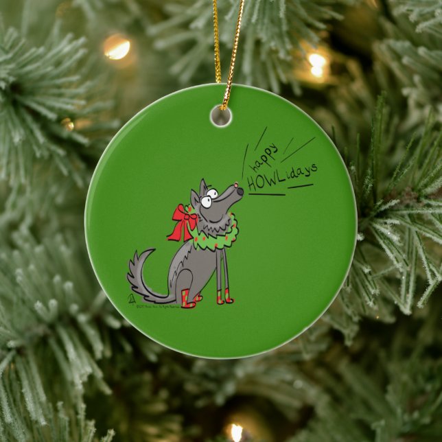 Wolf Christmas Funny Cute Kids Ceramic Tree Decoration (Tree)