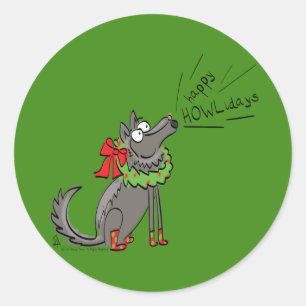 Wolf Christmas Funny Cute Kids Classic Round Sticker