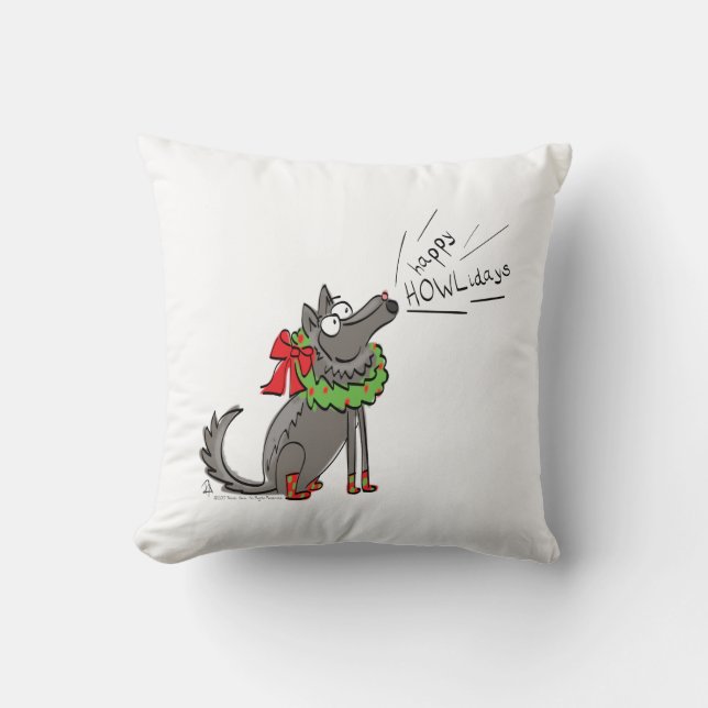 Wolf Christmas Funny Cute Kids Cushion (Front)