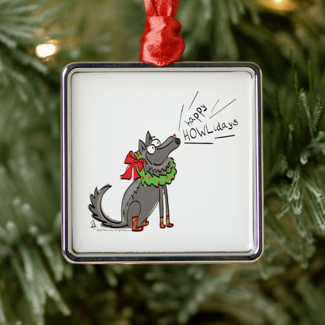 Wolf Christmas Funny Cute Kids Metal Tree Decoration (Tree)