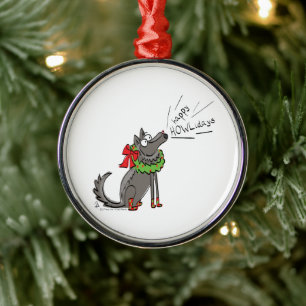 Wolf Christmas Funny Cute Kids Metal Tree Decoration