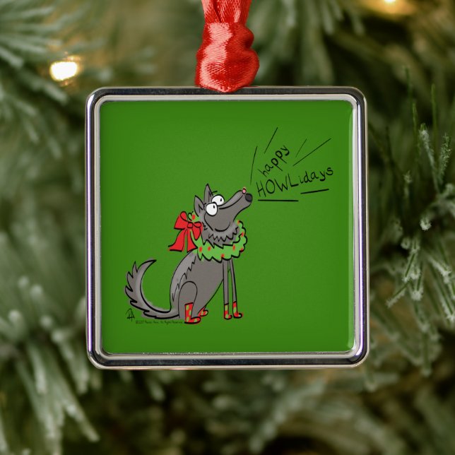 Wolf Christmas Funny Cute Kids Metal Tree Decoration (Tree)