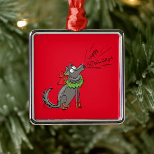 Wolf Christmas Funny Cute Kids Metal Tree Decoration