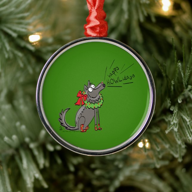Wolf Christmas Funny Cute Kids Metal Tree Decoration (Tree)