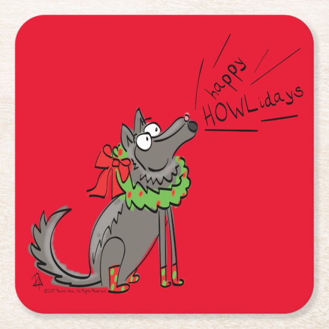 Wolf Christmas Funny Cute Kids Square Paper Coaster (Front)