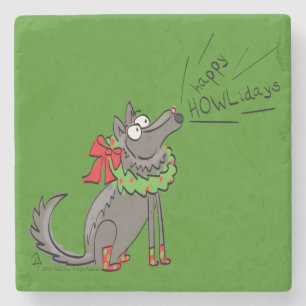 Wolf Christmas Funny Cute Kids Stone Coaster