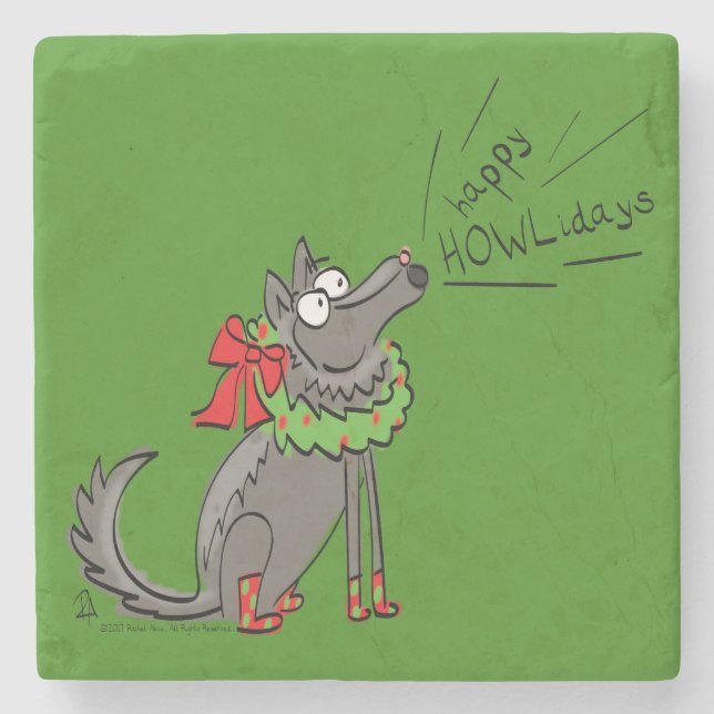 Wolf Christmas Funny Cute Kids Stone Coaster (Front)