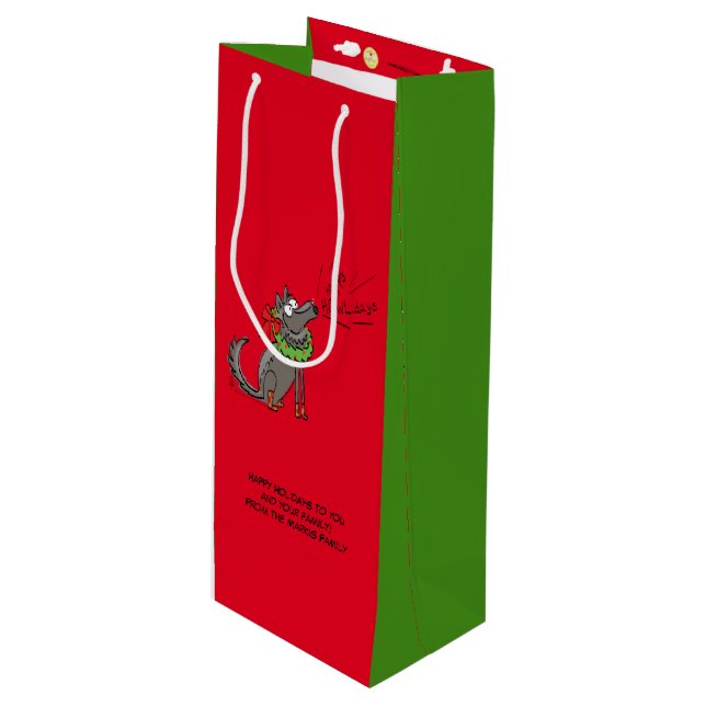 Wolf Christmas Funny Kids Cute Wine Gift Bag (Front Angled)