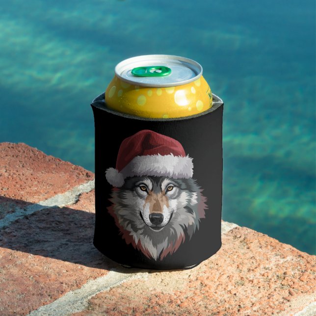Wolf Christmas Funny Xmas Gift Animal Lovers  Can Cooler (In Situ Pool)