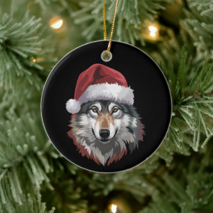 Wolf Christmas Funny Xmas Gift Animal Lovers Ceramic Tree Decoration