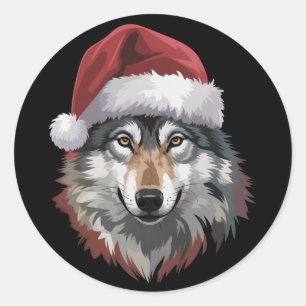Wolf Christmas Funny Xmas Gift Animal Lovers Classic Round Sticker