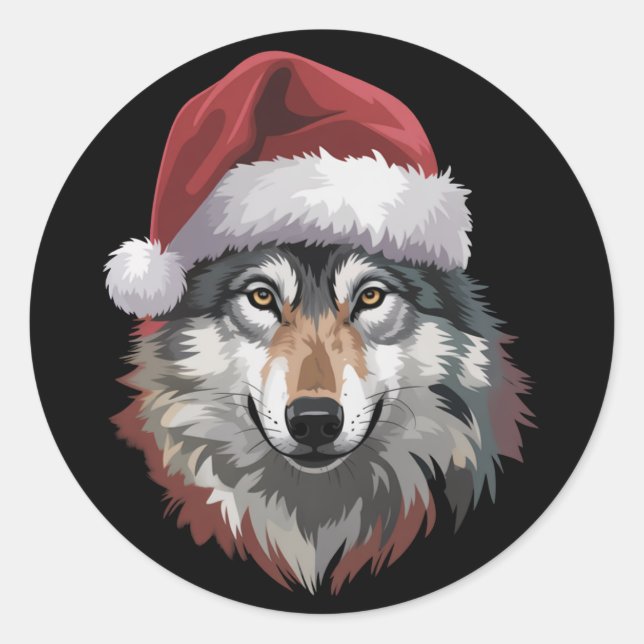 Wolf Christmas Funny Xmas Gift Animal Lovers  Classic Round Sticker (Front)