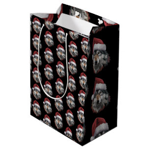 Wolf Christmas Funny Xmas Gift Animal Lovers  Medium Gift Bag