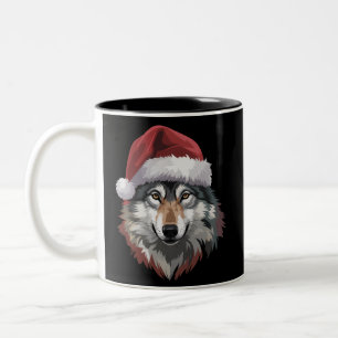 Wolf Christmas Funny Xmas Gift Animal Lovers Two-Tone Coffee Mug