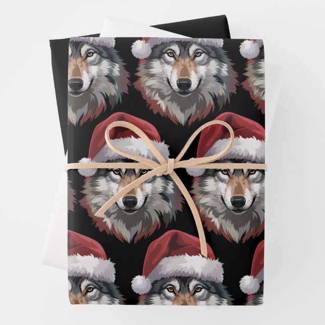 Wolf Christmas Funny Xmas Gift Animal Lovers  Wrapping Paper Sheet (In situ)