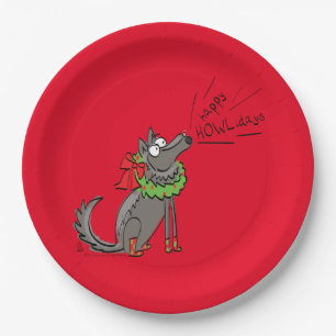Wolf Christmas Happy Howlidays Funny Paper Plate