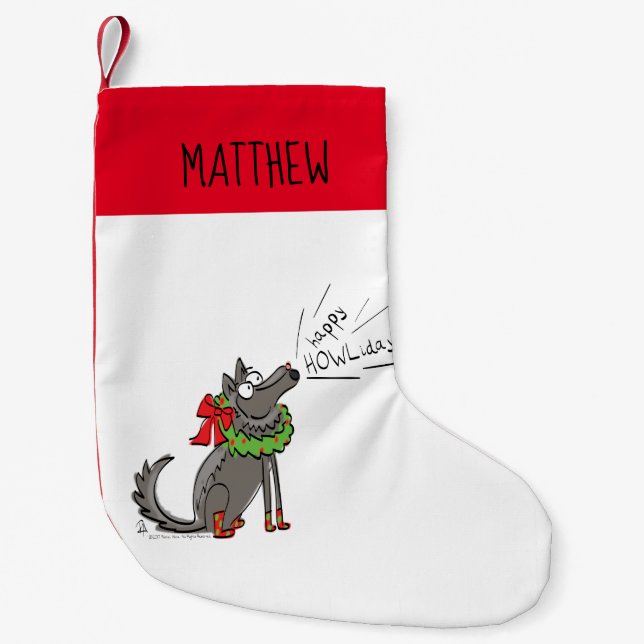 Wolf Christmas Happy Howlidays Funny Small Christmas Stocking (Front)