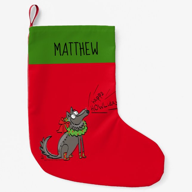 Wolf Christmas Happy Howlidays Funny Small Christmas Stocking (Front)