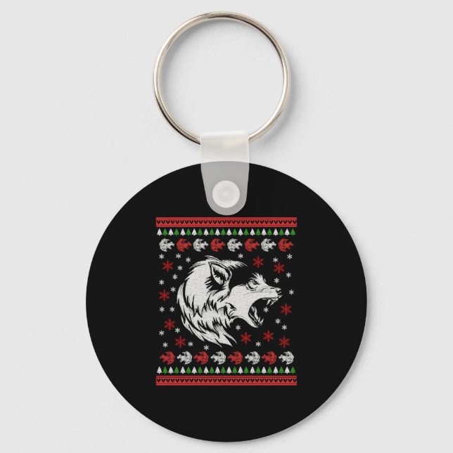 Wolf Christmas  Key Ring (Front)