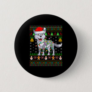 Wolf Christmas Lights Funny Santa Ugly Sweaters Cu 6 Cm Round Badge