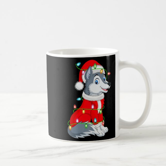 Wolf Christmas Lights Santa Costume Cute Animal Xm Coffee Mug (Right)