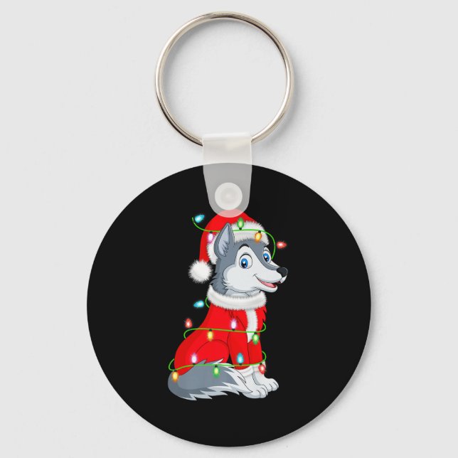 Wolf Christmas Lights Santa Costume Cute Animal Xm Key Ring (Front)