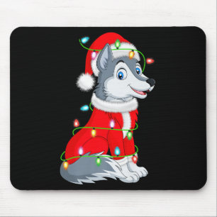 Wolf Christmas Lights Santa Costume Cute Animal Xm Mouse Mat