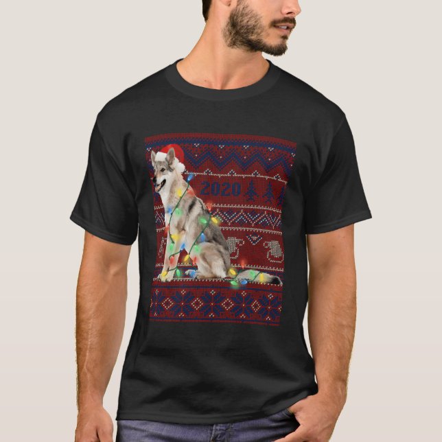 Wolf Christmas Lights Ugly Sweater Goat Lover Gift (Front)