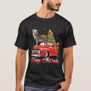 Wolf Christmas Tshirt Wolf Dog Riding Red Truck Ch