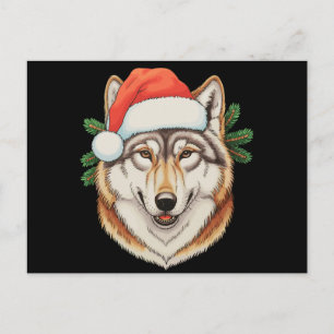 Wolf Christmas Xmas Santa Hat Animal Holiday Postcard