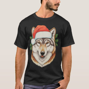 Wolf Christmas Xmas Santa Hat Animal Holiday T-Shirt