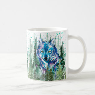 Wolf Coffee Mug   Colourful Watercolor Wolf 