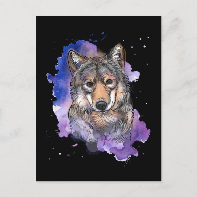 Wolf Colourful Dog Lover Postcard (Front)