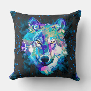 Wolf   Colourful Wolf Drawing   Grey Wolf Cushion
