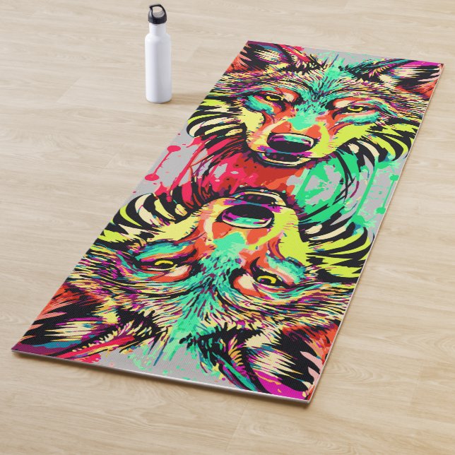Wolf - Colourful Wolf Drawing - Wolf Yoga Mat (In Situ)