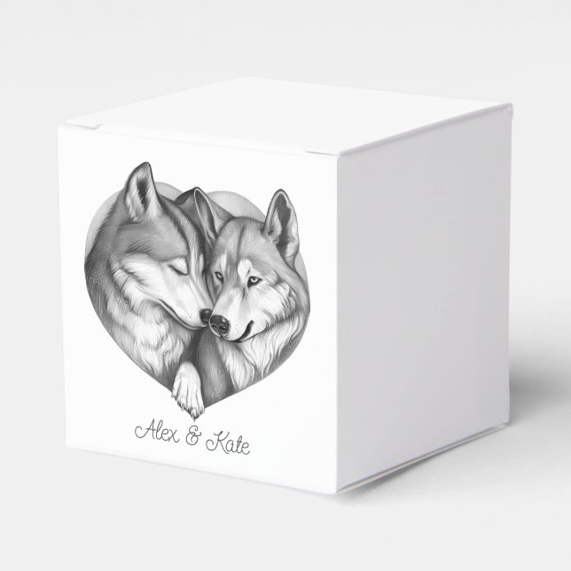 Wolf Couple Favour Box (Front Side)