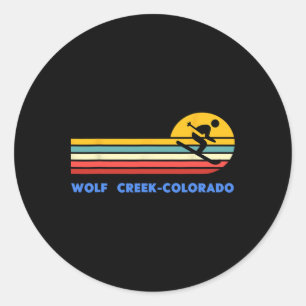 Wolf Creek Colorado Skiing Skier Ski Retro Sunset  Classic Round Sticker