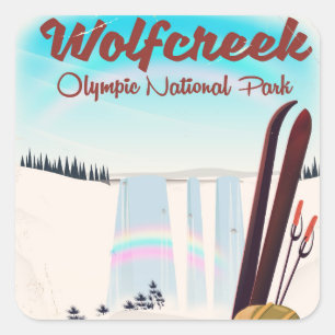 Wolf Creek Olympic National Park Travel poster. Square Sticker