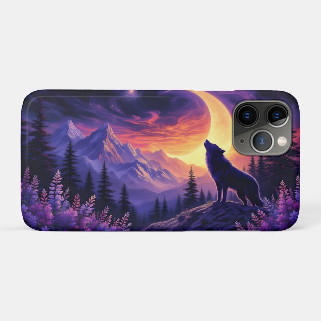 Wolf Crescent Moon Lavender Sunset Case-Mate iPhone Case (Back (Horizontal))