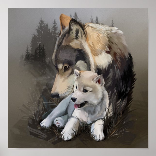 Wolf cub and his mother poster (Front)