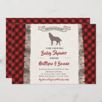Wolf Cub Plaid Winter Forest Baby Shower For Boy