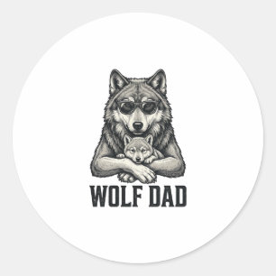 Wolf Dad Vintage Engraving Vector T-Shirt Design_1 Classic Round Sticker