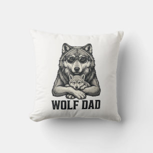 Wolf Dad Vintage Engraving Vector T-Shirt Design_1 Cushion