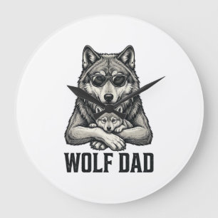 Wolf Dad Vintage Engraving Vector T-Shirt Design_1 Large Clock