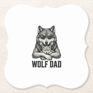 Wolf Dad Vintage Engraving Vector T-Shirt Design_1 Paper Coaster