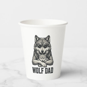 Wolf Dad Vintage Engraving Vector T-Shirt Design_1 Paper Cups
