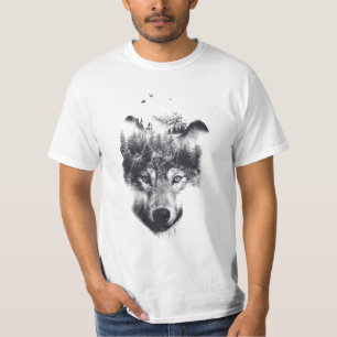 Wolf design Double Exposed T-Shirt
